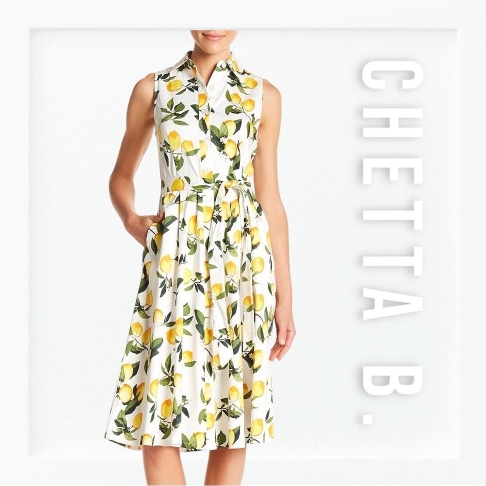 Chetta B 1950s Inspired Lemon Print Button Down Dress sz 6